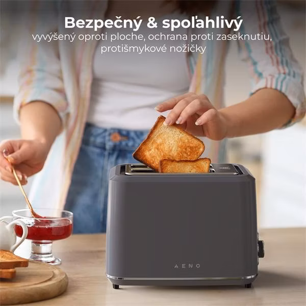 AENO 2-plátkový hriankovač TS1, 1000W, 7 stupnov opekania, extra výsun,  šedý