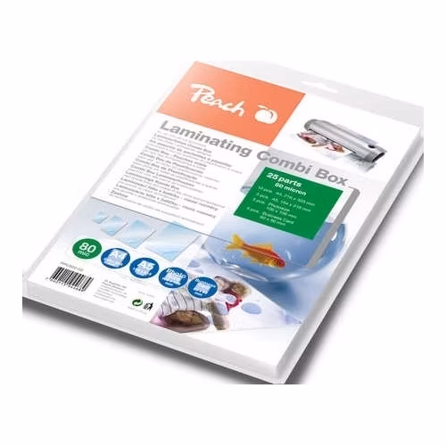 PEACH laminovací Combi Box 25, lam. fólie 10ks A4, 5ks A5, 5ks foto 10x 15cm, 5ks vizitka, 80 micronů