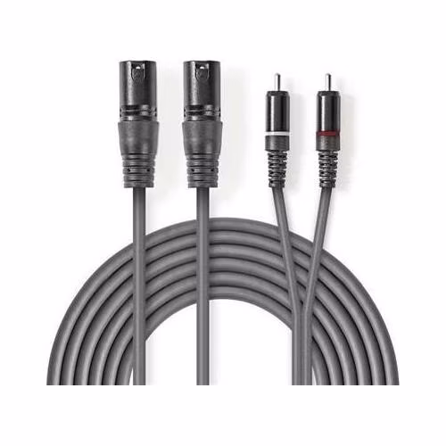 Nedis COTH15210GY15 - XLR Audiokabel | 2x XLR 3pinová Zástrčka – 2x RCA Zástrčka | 1,5 m | Šedá barva