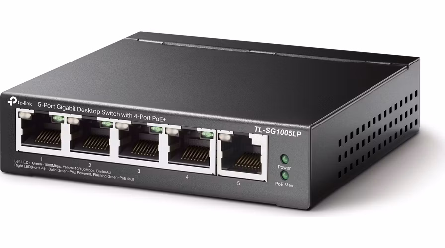 5-Port Gigabit Desktop Switch with 4-Port PoE+ PORT: 4× Gigabit PoE+ Ports, 1× Gigabit Non-PoE Port SPEC: 802.3af/at,