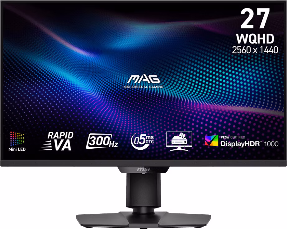 MSI Gaming monitor MAG 274QPF X30MV,27" Rapid VA Mini-LED/2560x1440(WQHD)/300Hz/0,5ms/2xHDMI/DP/Výšk. nastavitelný/Pivot