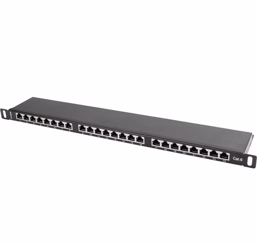 LANBERG PATCH PANEL 24 PORTŮ 0,5U 19" CAT.6 FTP STÍNĚNÝ ČERNÝ