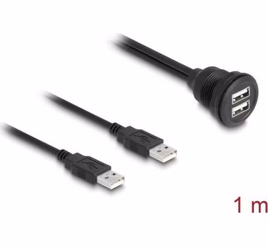 Delock Kabel USB 2.0, 2 x USB Typ-A zástrčky na 2 x USB Typ-A zásuvku, k vestavění, 1 m, černý