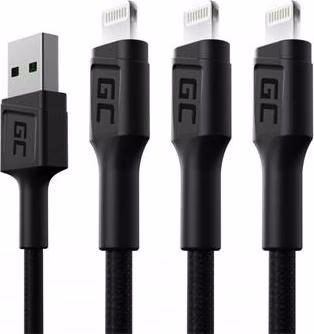 Green Cell Set 3x Cable GC Ray USB - Lightning 120cm for iPhone, iPad, iPod, white LED, quick charging