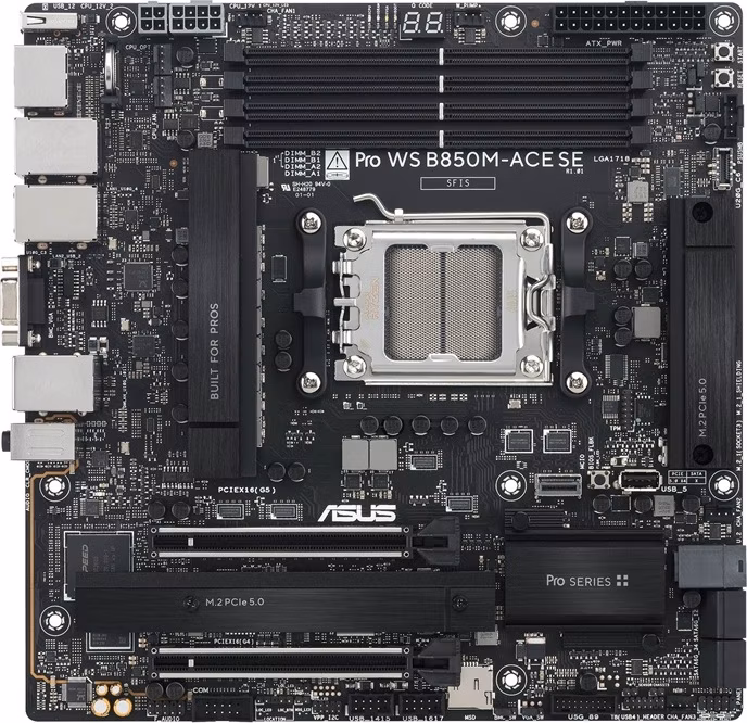 ASUS MB Sc AM5 Pro WS B850M-ACE SE, AMD B850, 4xDDR5, 1xHDMI, 1xDP, 1xVGA, mATX