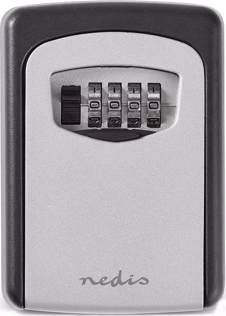 NEDIS trezor na klíče/ kombinace Dial Lock/ 2 klíče/ vnitřní a venkovní/ hliník/ černo-šedý