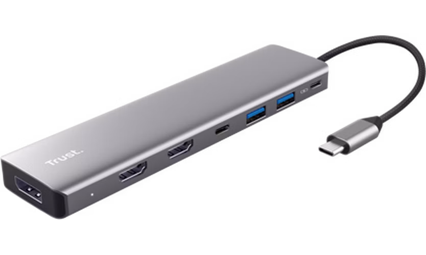 TRUST Dokovací stanice DALYX 7v1, 1xDP, 2xHDMI, 2xUSB-C, 2xUSB, šedá