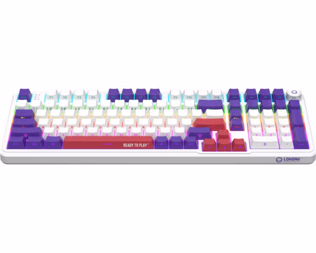 Lorgar KBA4195WH, mechanická herná klávesnica, 101 klávesov, Toxic Purple Switch, Hot-Swap, RGB, USB-C