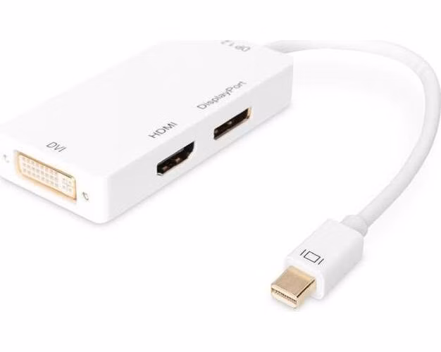 Ednet Rozdělovací kabel DisplayPort, miniDP samec na DP + HDMI + DVI samice, 0,2 m, Full HD, CE, zlato, bílý