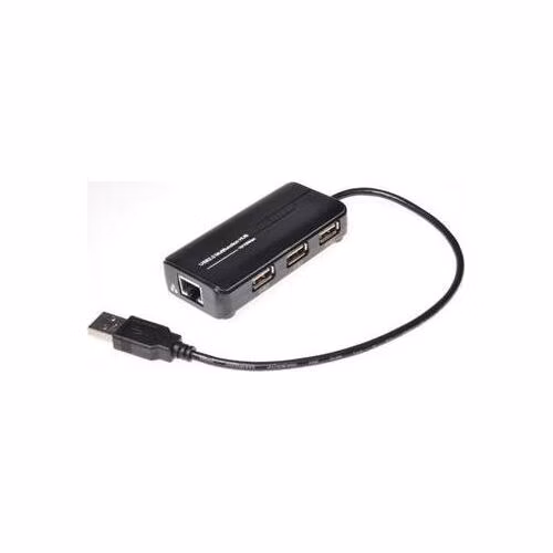 AVACOM MicroConnect USB2.0 HUB 3-portový + Ethernet 10/100Mbps, bez ext. napájení, černý