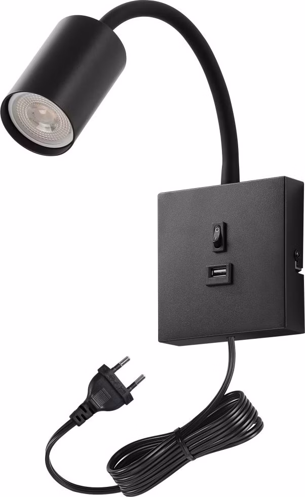 IMMAX PUNTO USB flexibilní nástěnné svítidlo s vypínačem, 9W, GU10, černé