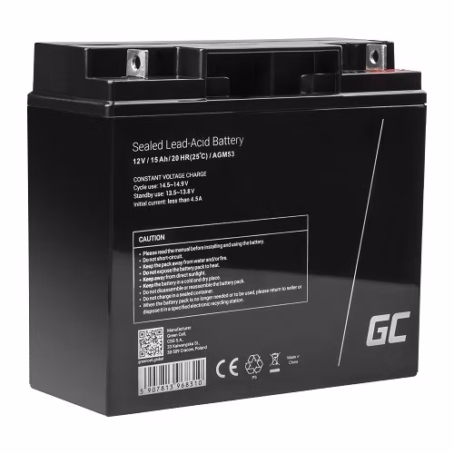 Green Cell AGM VRLA 12V 15Ah maintenance-free battery for the alarm system, cash register, toys