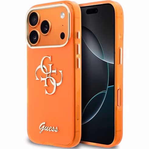 Guess IML 4G Script Metal Logo kryt iPhone 17 Pro oranžový