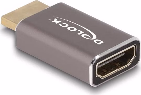 Delock Adaptér HDMI, ze zástrčky na zásuvku, 8K 60 Hz, šedá kovová