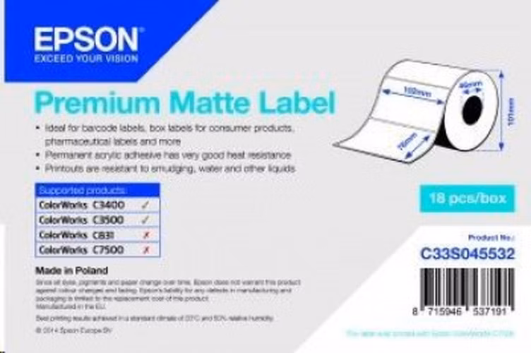 EPSON Premium Matte Label - Die-cut Roll: 102mm x 76mm, 440 labels