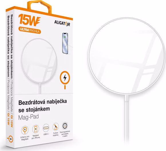 ALIGATOR bezdrôtová nabíjačka ALIGATOR Mag-Pad, určené pre MagSafe, 15W, biela