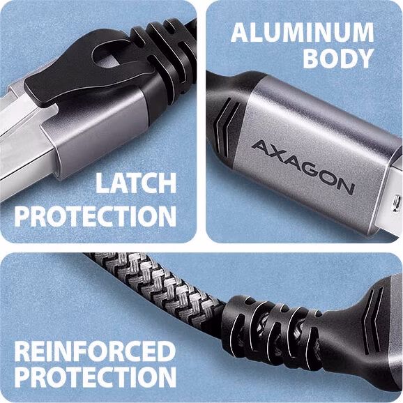AXAGON ADE-AM30, USB-A Gigabit Ethernet adaptér s integrovaným sieťovým CAT6 káblom RJ-45 (3 m)