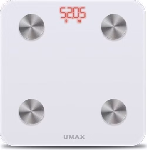 UMAX chytrá váha Smart Scale US20M/ 0,2 – 150 kg/ Bluetooth 4.0/ 6 tělesných parametrů/ čeština/ bílá