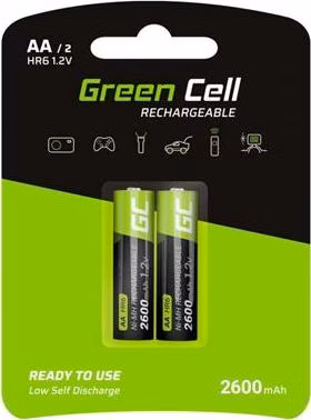 Green Cell Rechargeable Batteries 2x AA HR6 2600mAh