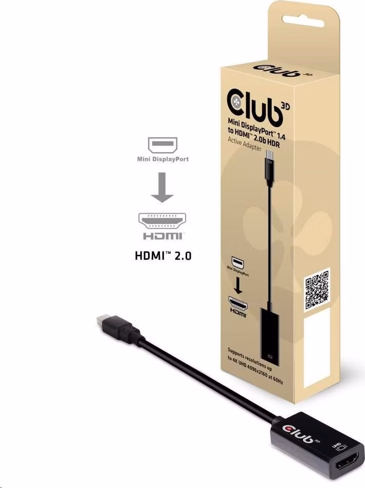 Club3D Adaptér aktívny mini DisplayPort 1.4 na HDMI 2.0b, HDR (M/F), 16cm