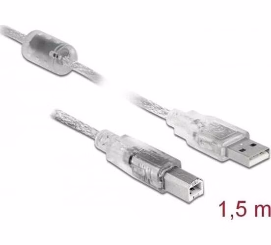 Delock Kabel USB 2.0 Typ-A samec > USB 2.0 Typ-B samec 1,5m transparentní