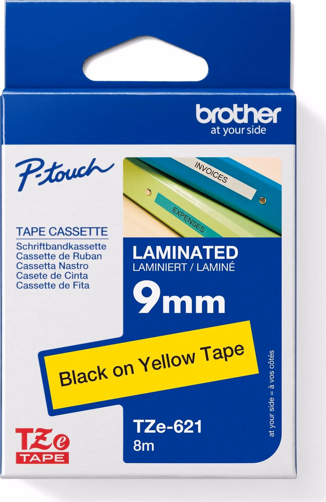 BROTHER TZE621 - TZ kazeta široká 9 mm, laminovaná TZE-621, žlto-čierne písmo