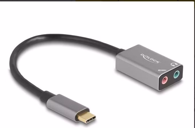Delock Externí zvuková karta USB Type-C™ s audio adaptérem Plug &amp; Play, 2 x 3,5 mm stereo jack