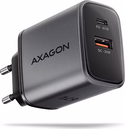 AXAGON nabíječka do sítě 67W / ACU-PQ67 / 1x USB-C / 1x USB-A / PD3.0 / PPS / QC4+ / SFC / AFC / Apple /