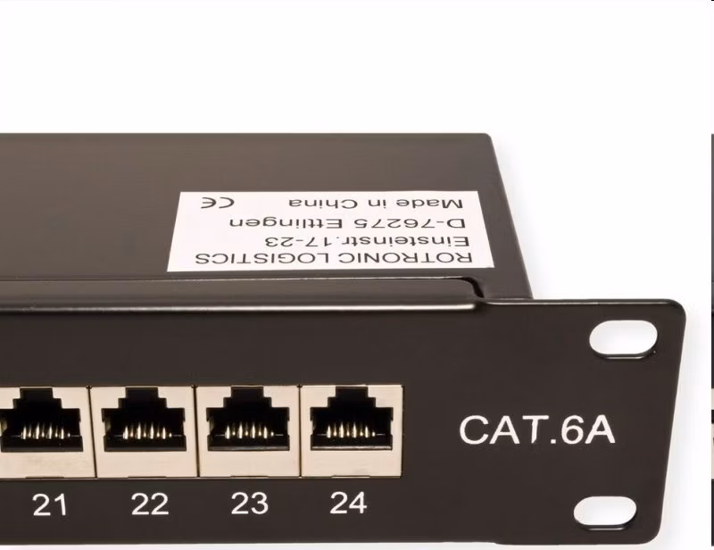 OEM patch panel 24port Cat6A, STP, blok Krone LSA+, vyväz. lišta, 1U čierny