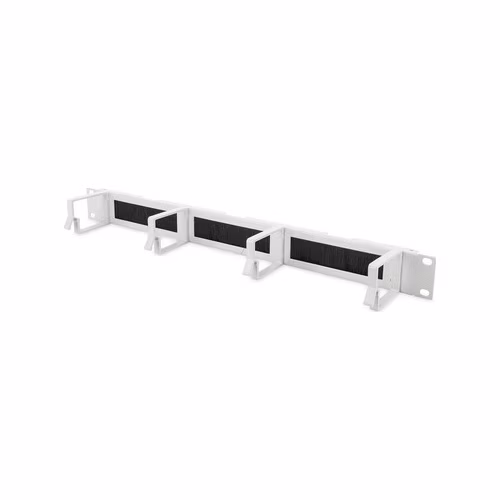 DIGITUS Panel pro vedení kabelů 1U s kartáčovými průchody 4x hliníkové kabelové kroužky 44x60 mm, šedá (RAL 7035) barva šedá (RAL