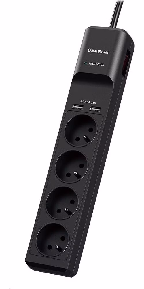 CyberPower P0420SUD0-FR, prepäťová ochrana, 4x FR zásuvka, 2x USB, čierna