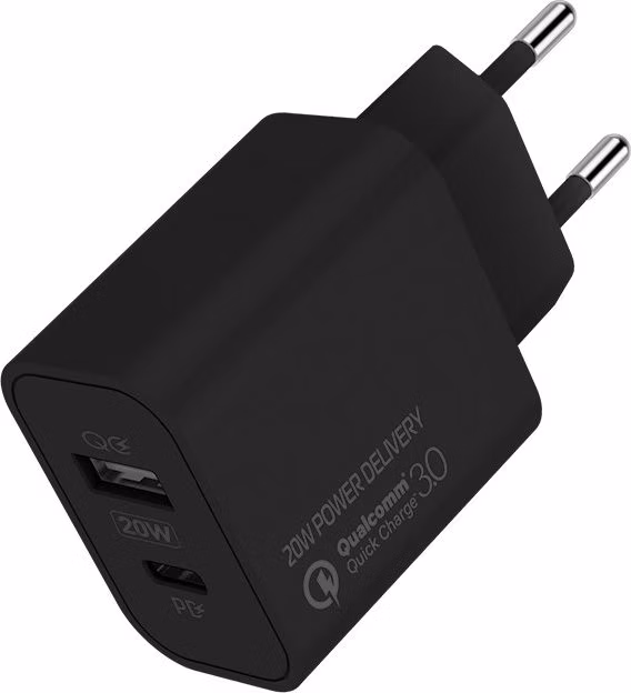 COLORWAY 1x USB a 1x USB-C/ síťová nabíječka/ 20W/ 100V-240V/ Černá