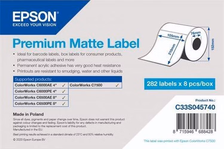 EPSON Premium Matte Label - Die-Cut Roll: 105mm x 210mm, 282 labels