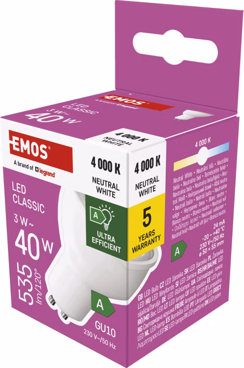 EMOS LED CLS MR16 3W (40W) 535lm GU10 NW A CLASS