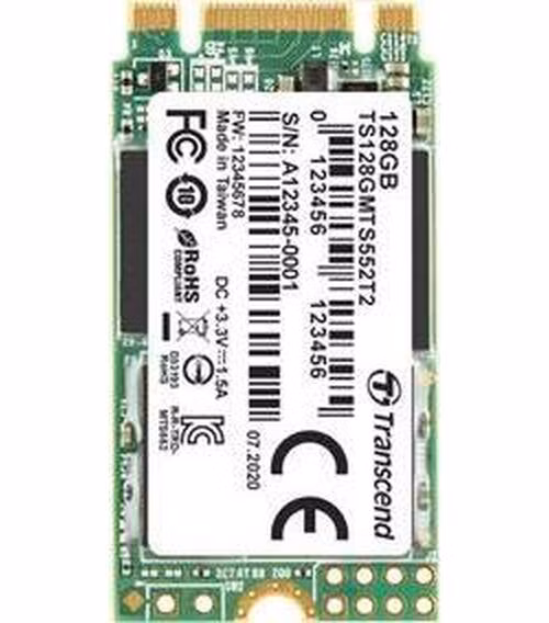 TRANSCEND MTS552T2 128GB Industrial 3K P/E SSD disk M.2, 2242 SATA III 6Gb/s (3D TLC), 560MB/s R, 410MB/s W