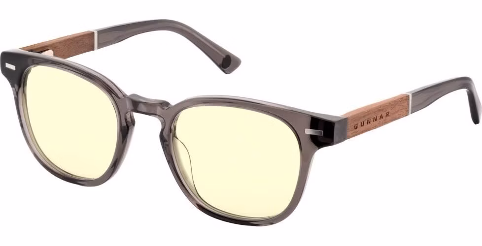 GUNNAR kancelářske/herní brýle TIOGA GRAY CRYSTAL/WALNUT jantarová skla MINERAL BLF 65 GUNNAR focus