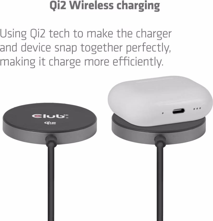 Club3D Bezdrátová nabíječka, 1x Qi2 25W, MagSafe, Qi certifikováno, černá