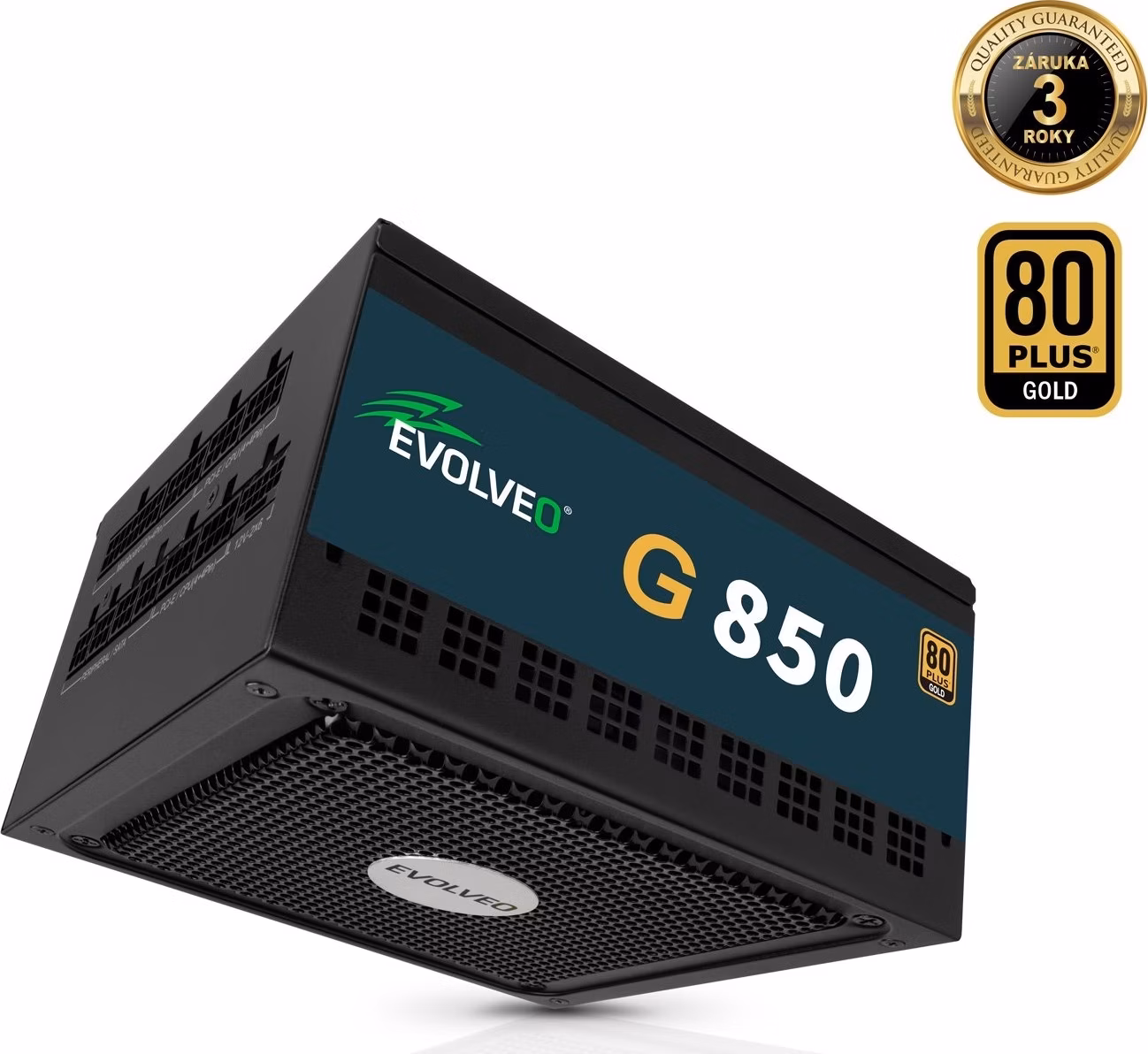 EVOLVEO G850 zdroj 850W, 80+ GOLD, ATX 3.1, PCIe 5.1, aPFC, 140mm ventilátor, modulární, záruka 3 roky, černý