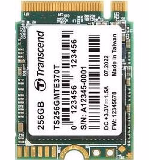 TRANSCEND MTE370T 256GB SSD disk M.2 2230, PCIe Gen3 x4 NVMe 1.3 (3D TLC), 2000MB/s R, 1100MB/s W