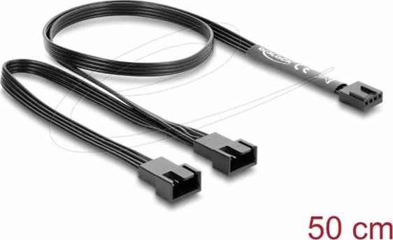 Delock Kabel ventilátoru z 1 čtyřpinové zásuvky PWM na 2 x 4 pinové zástrčky PWM, černý – délka 50 cm, s větví 20 cm