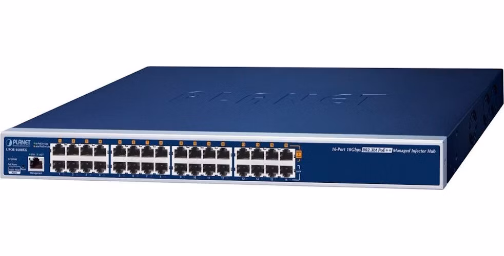 Planet UPOE-1600XG Ultra PoE++ injektor, 16 portů, 10 Gigabit, IEEE 802.3bt