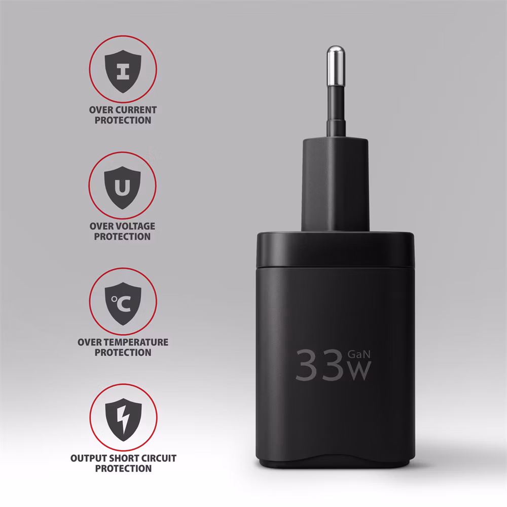 AXAGON ACU-PQ33, GaN nabíjačka do siete 33W, USB-A+USB-C, PD3.0/PPS/QC4+/SFC2.0/Apple, čierna