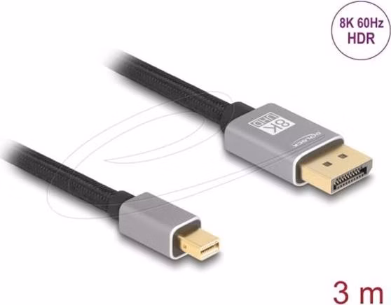 Delock Kabel mini DisplayPort na DisplayPort 8K 60 Hz 3 m šedá kovová bez západky
