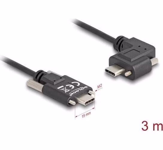 Delock USB 2.0 kabel USB Type-C™ samec se šrouby na USB Type-C™ samec se šrouby pravoúhlý levý / pravý PD 3.0 60 W 3 m