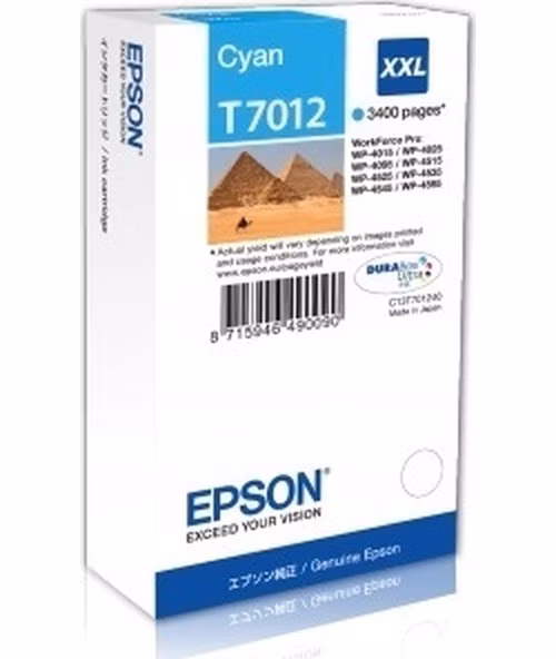 Epson inkoustová náplň/ C13T70124010/ WP-4000/ 4500/ 3 400 stran/ XXL azurová