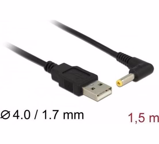 Delock Napájecí kabel USB > DC 4,0 x 1,7 mm male 90° 1,5 m