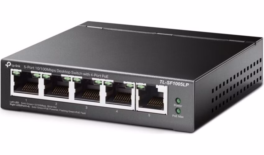 5-Port 10/100 Mbps Desktop Switch with 4-Port PoE PORT: 4× 10/100 Mbps PoE Ports, 1× 10/100 Mbps Non-PoE Port SPEC: 802.
