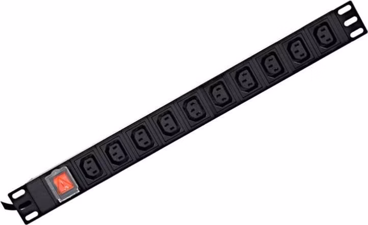 GEMBIRD rozvodná jednotka PDU s 10 zásuvkami C13, výška 1U, proud 16 A, zástrčka C19, kabel 2 m