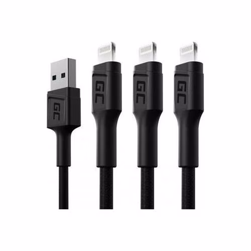 Green Cell Set 3x Cable GC Ray Lightning 200cm with white LED, quick charging Apple 2.4A