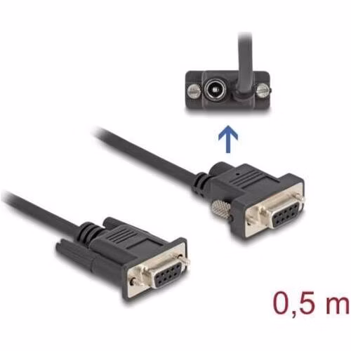 Delock Sériový kabel ze zásuvky RS-232 D-Sub9 na zásuvku D-Sub9, napájení na pinu 9, délka 0,5 m